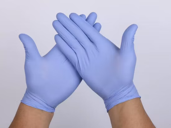 Medizinische Versorgung, puderfreier medizinischer blauer Einweg-Untersuchungshandschuh aus Nitril